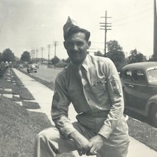 WWII Military Man Uniform Photo 1940s Handsome Car Street Tall Dark Dangerous