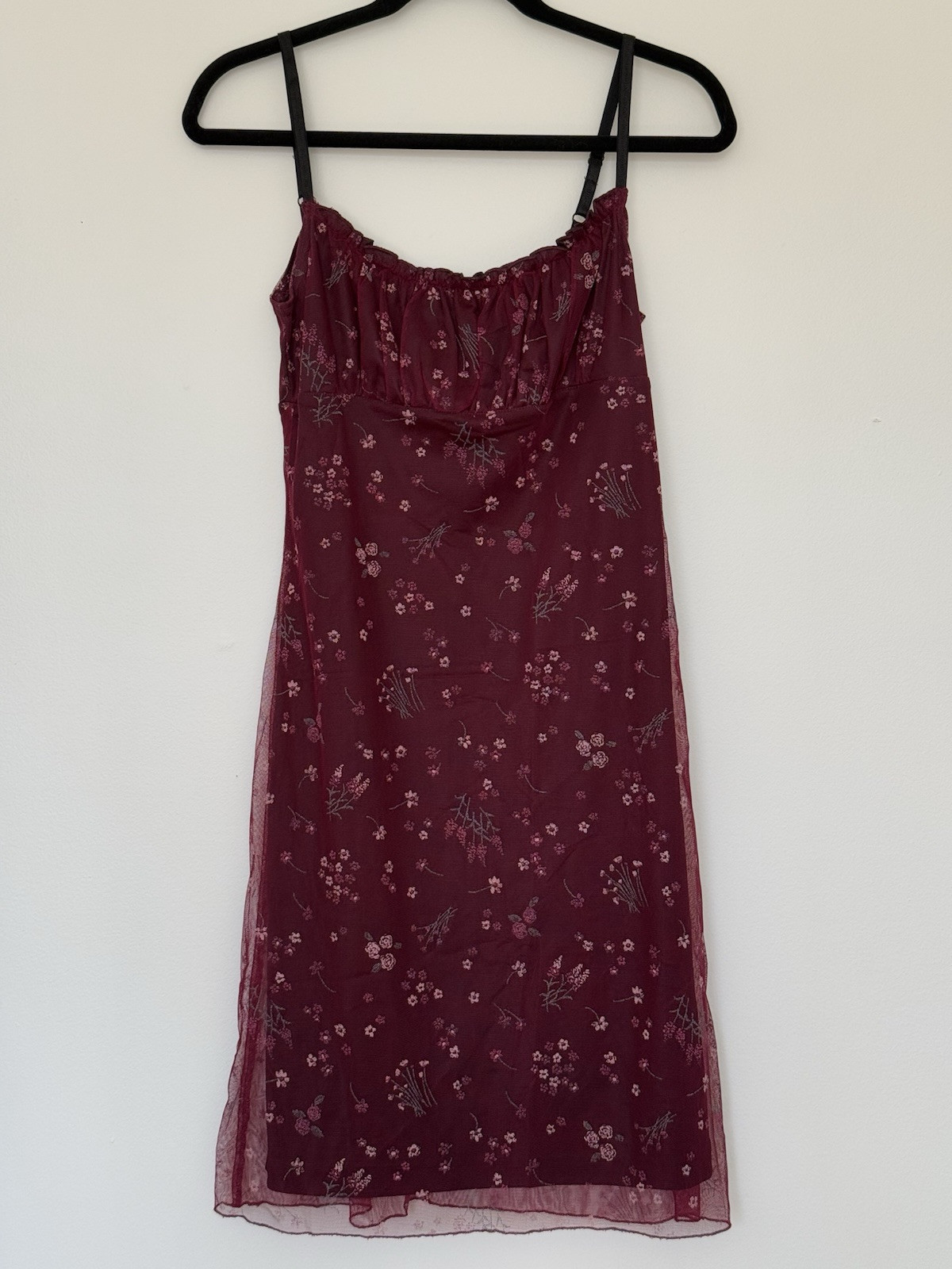 Vintage 90s Y2K Whimsigoth Red Floral Jonathan Martin Midi Mesh Slip Dress Large