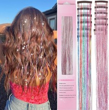 Hair Tinsel 12 Pcs Clip in Hair Tinsel Kit for Girls 22 Inch Glitter Fairy