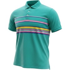 VTG Arnold Palmer Mens Large Teal Green Striped Short Sleeve Cotton Polo Shirt