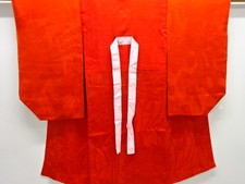 7550853: JAPANESE KIMONO / ANTIQUE JUBAN / SILK / MON KINSHA / WOVEN FLORAL KUSU