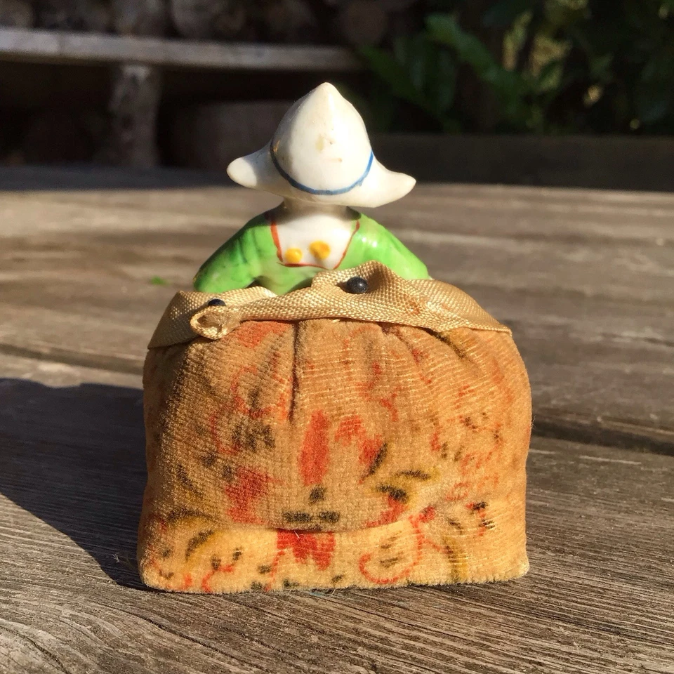 Old Vintage Antique Porcelain Pin Cushion Half Doll With Legs - Dutch Girl - Image 4 of 4