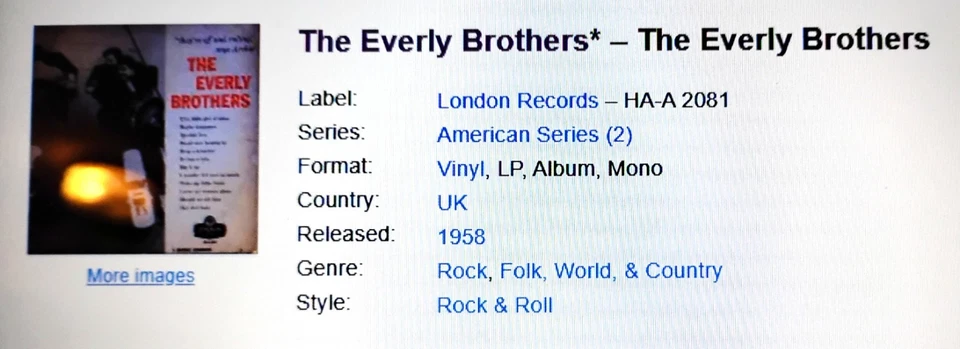 THE EVERLY BROTHERS  "SELF-TITLED DEBUT"  (RARE LONDON VINYL / 1ST U.K. RL-1958) - Image 3 of 4