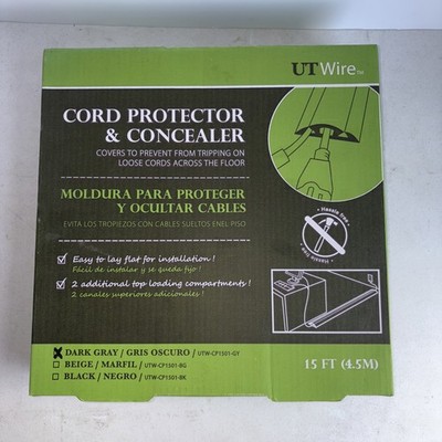 UT Wire Cord Protector with 3-Channels for Floor Gray 15Ft UTW-CP1501-GY