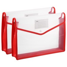 2 A4 Plastic Folders with Snap Closure, Red, Horizontal for