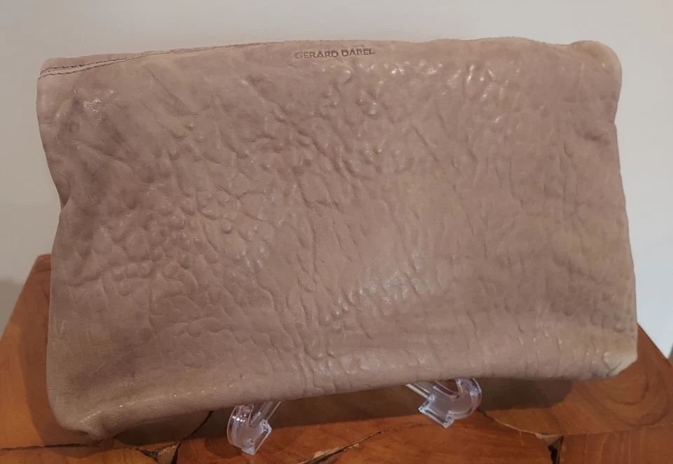 Gerard Darel Italian Lamb Leather Fold-Over Clutch Taupe/Beige Purse  - Image 4 of 4