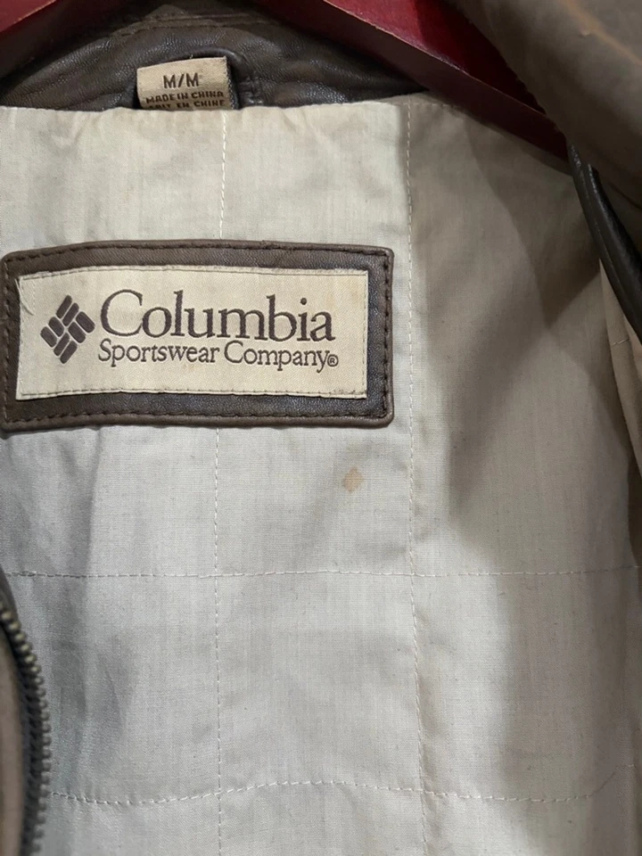 Chaqueta Patinia De Colección Columbia Sportswear Cuero Genuino Marrón Cremallera Frontal Para Hombre Foto 3 de 4