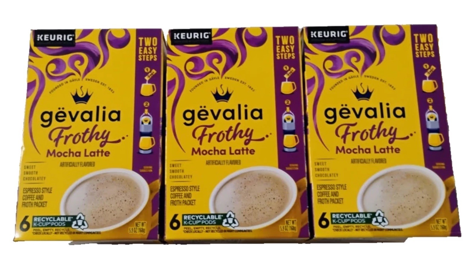 3x Keurig Gevalia Frothy Mocha Latte Expresso Style Coffee & Froth Packet 6 Each
