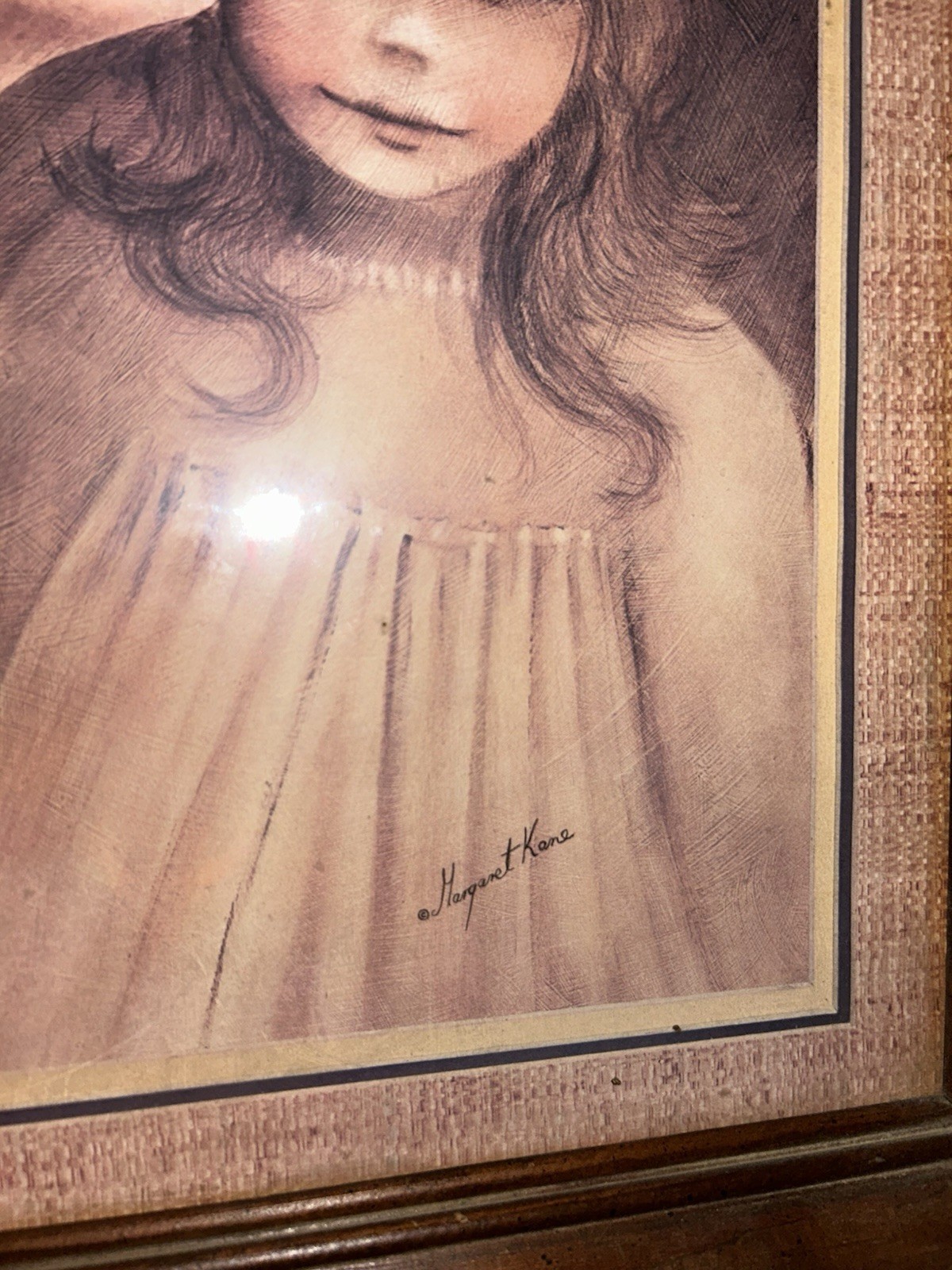 Margaret Kane, “A Little Kiss, Framed Signed Art Print, 17" x 20" Mid Century 