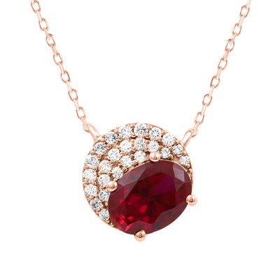 Damen Anhänger mit Kette 1,55ct rund oval Rubin Diamant 14k Rotgold