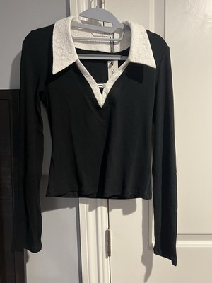 Women s Commense Collared Black Shirt Size S 