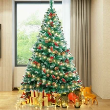 5/6/7FT Artificial Pine Christmas Tree with LED Lights Stand Xmas Home Decor US