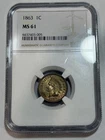 :1863 1C INDIAN HEAD PRINCESS CENT BU NGC MS61 RARITY R2 HIGHEST GRADES