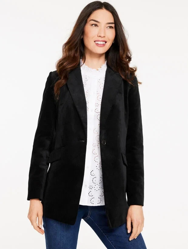Modern Velveteen Blazer color BLACK at Talbots, NWT $199, All size
Opens in a new window or tab