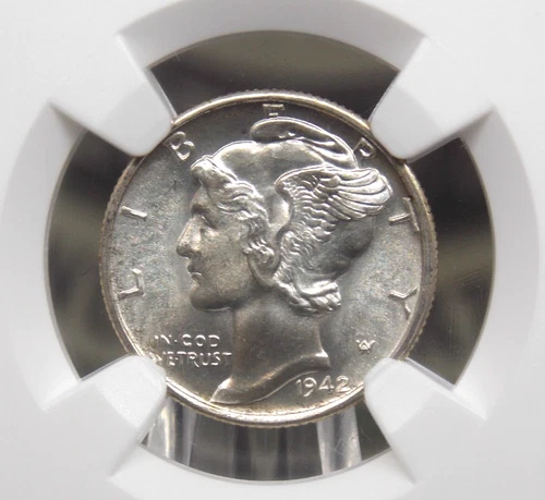 1942 "S" Mercury SILVER Dime 10c NGC MS66 FB #024 *FULL BANDS* Gem BU ECC&C, Inc