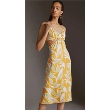 Anthropologie Cutout Yellow Motif Slip Midi Dress, 100% Viscose, Size XL, NWT