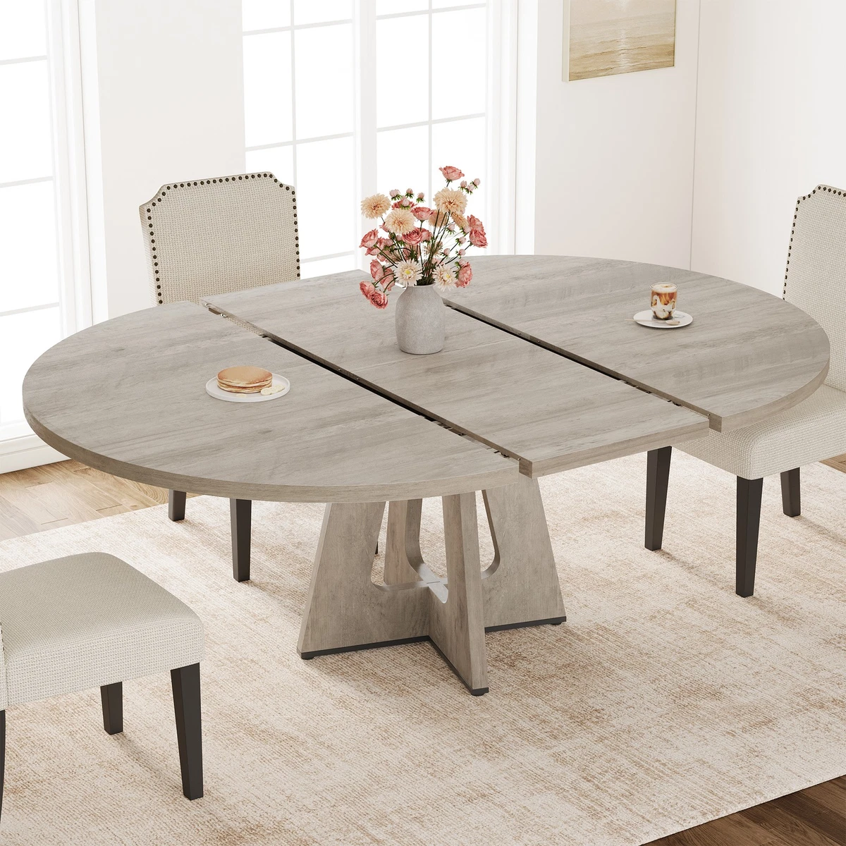 grey rustic round dining table