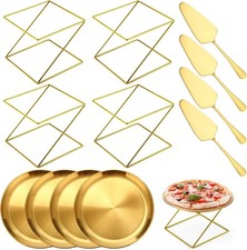 12 Pcs Pizza Pan Riser Stands Tray Set,Gold,Square