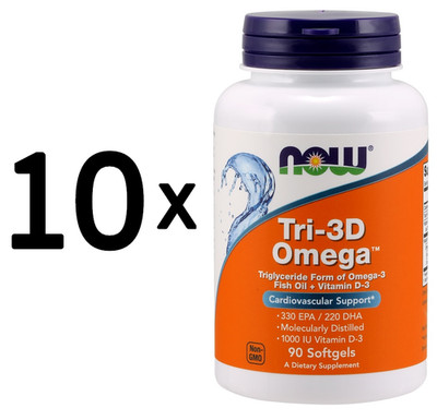10 x NOW Foods Tri-3D Omega - 90 softgels (222,21 EUR/kg)