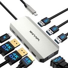 WAVLINK USB-C Quad Monitor Docking Station with DP HDMI VGA 100W, Windows Only