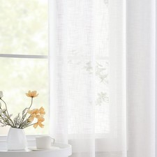 Semi Sheer White Curtains 95inch Length Linen Curtain Panels for Living Room ...