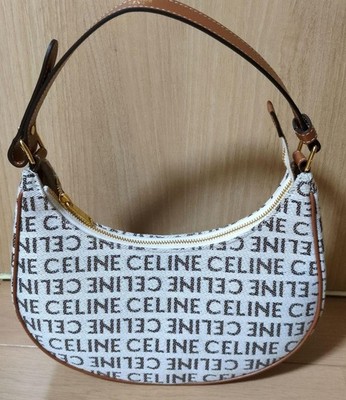 CELINE Ava Medium Shoulder Bag Natural Tan Logo Print Canvas Leather