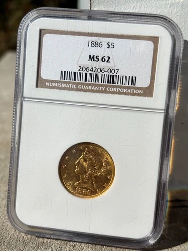 1886  $5 Dollar Liberty Gold Half Eagle ngc ms62