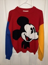 VTG Mickey Mouse Sweater Acrylic Disney 90  s M/L Colorblock Retro