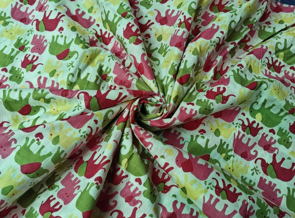 Indian Fabric Cotton Fabric By Yard Hand Block Print fabric Dressmaking Elephant - Image 4 of 4