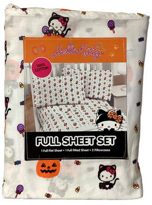 NEW Hello Kitty Full Sheet Set Black Cat Hello Kitty Pumpkin Candy Sanrio