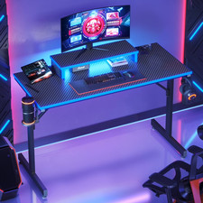 Gaming Desk PC Computer Table with LED Lights Monitor Stand Hook Cup Holde