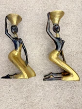 MCM In Style of KARL HAGENAUER Brass African Woman Accented Sculpture Set of 2