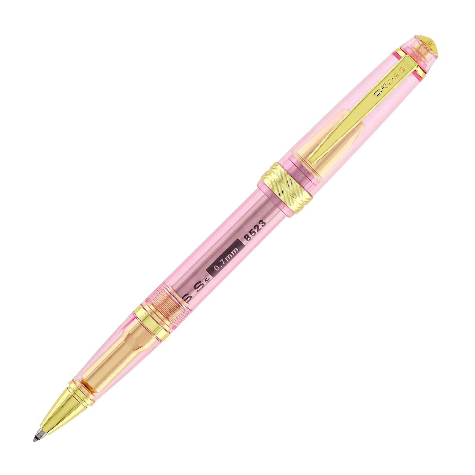 CROSS TRANSLUCENT PINK RESIN w/GOLD-TONE BAILEY LIGHT ROLLERBALL PEN # ...
