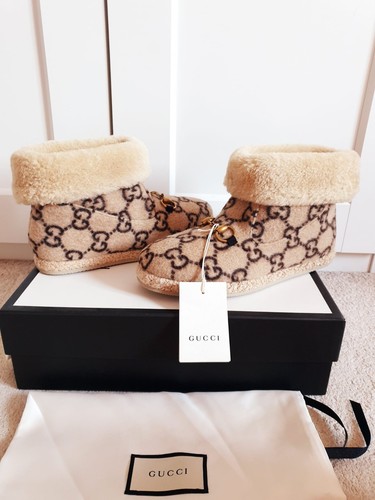 New Gucci Fria Interlocking GG Beige Shearling Wool Ankle Boots UK 5.5 EU 38.5 - Picture 7 of 17