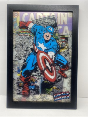 Caption America  Marvel Comics  Hologram Wall Decor In Black Frame (18.5 x 12.5)