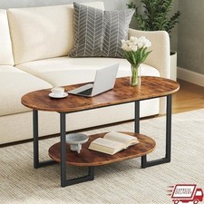 Coffee Table Living Room Oval Small Coffee Table with 2-Tier Open Storage Shelf
