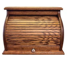 Vintage Wooden Oak Bread Box Roll Top Drawer Kitchen Countertop Storage