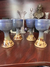 Vintage Pottery Rowe Handmade Stoneware Ceramic Goblet Set of 4