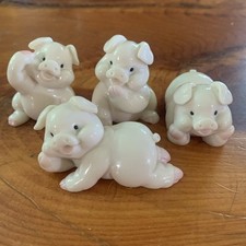Pig Figurines Set Of 4 Ceramic Porcelain Glossy Playful Poses 3 X 2 Excellent
