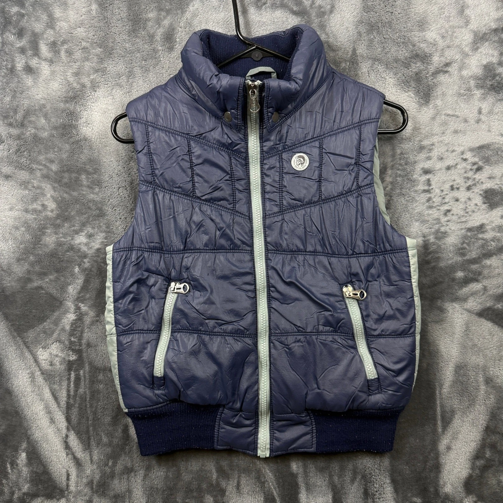 Diesel Puffer Vest Mens Large Navy Blue Quilted Sleeveless Full Zip Jacket