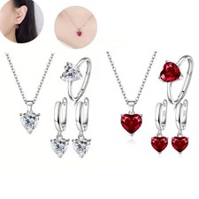 Heart Ring Earrings Necklace 925 Silver Jewelry Sets Christmas Gift for Wedding  