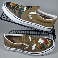 Vans Slip On Dinosaur Pineapple Trainers Unisex UK 5 Olive Green
