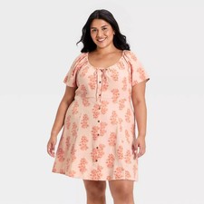 Women's Short Sleeve Button-Front Mini Sundress - Universal Thread Peach