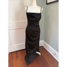 House of CB Elegant Black Draped Slip Dress Spaghetti Straps Size Medium