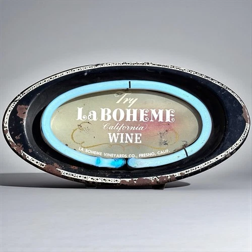Vintage 1940s La Boheme California Wine Advertising Neon Sign Bar Beer Fresno CA