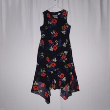 Calvin Klein Dress 10 Black Red Floral Asymmetric Chiffon Sleeveless Lined Midi