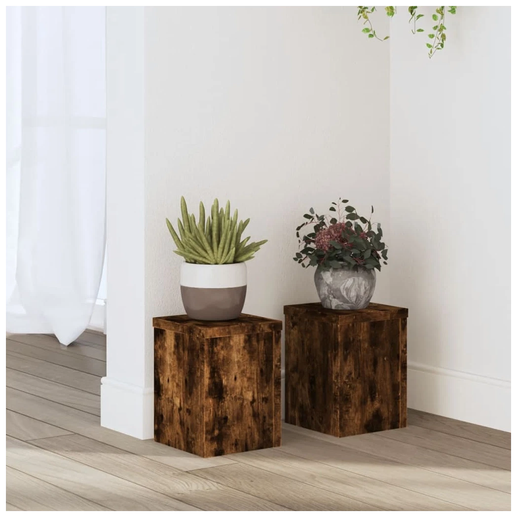 Plant Stand 2pc Smoked Oak Engineered Wood Tiered 15x15x20cm Indoor Outdoor Set