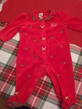 Girls LITTLE ME Red My 1st Christmas Footed Sleeper Pajamas 3M