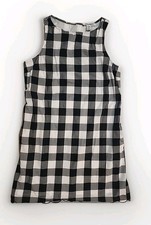 Tommy Bahama Checkered Shift Dress sz M Black White Pockets Lined Ruffle Back