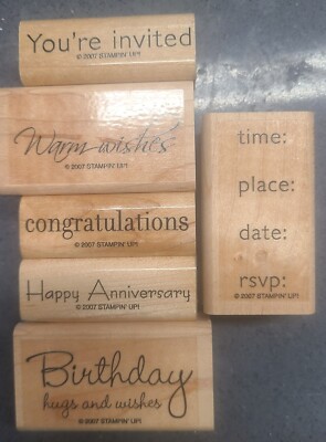 Stampin Up Hugs & Wishes, Complete Set Of 6 Wood Mounted Rubber Stamps ...